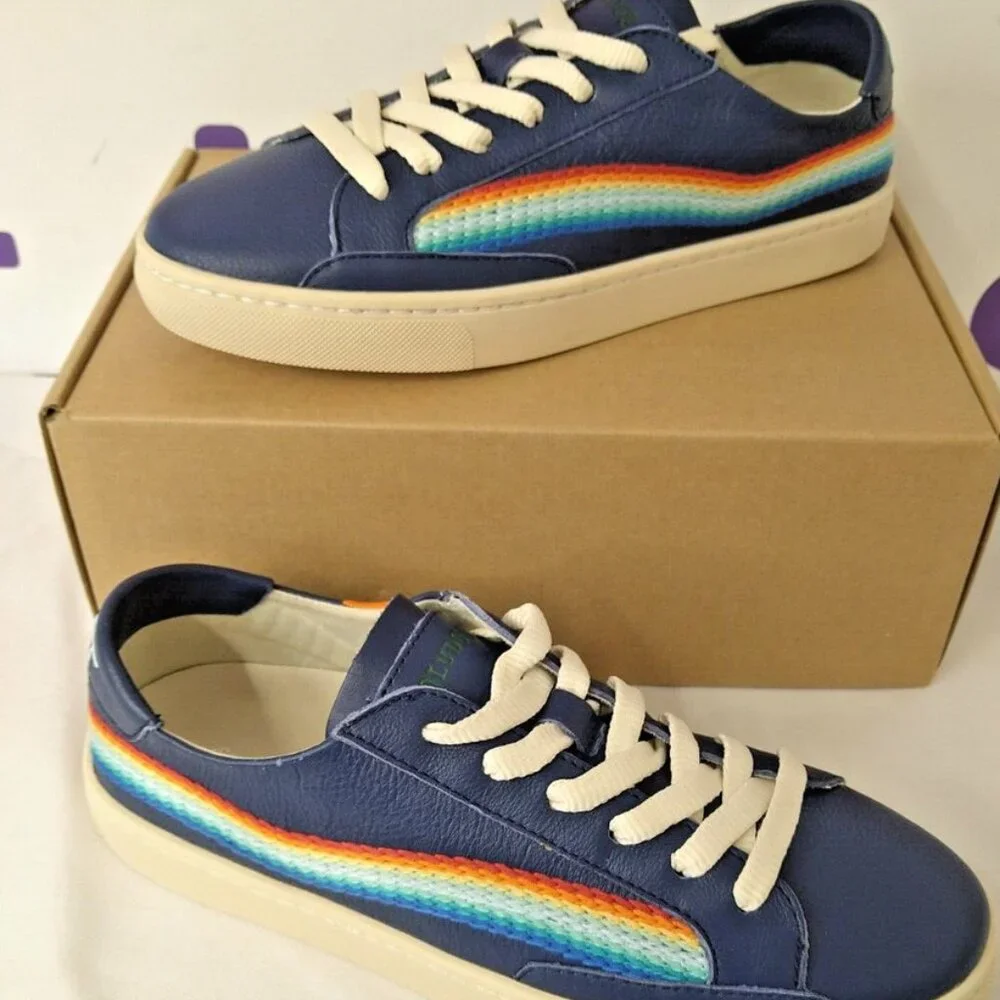 NEW SOLUDOS Leather Ibiza Platform Sneakers Blue/rainbow for women 462mn